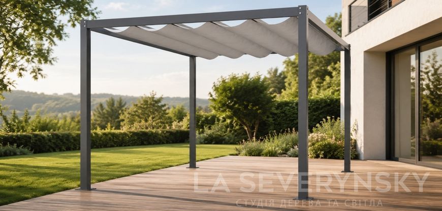 Металева пергола 3 &times; 3 м із тканинним накриттям SEV-PERGOLA фото